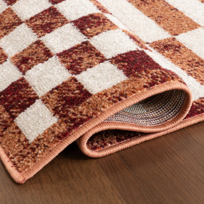 Kallie Machine Washable Tiled Rug in Brick Color