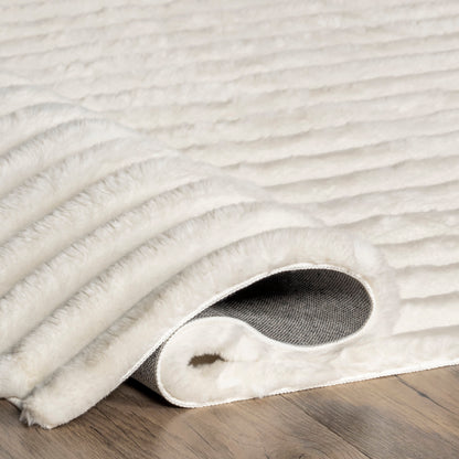 Kris Striped Plush Cloud Washable Rug in Off White