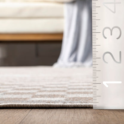 Kallie Machine Washable Beige Tiled Rug