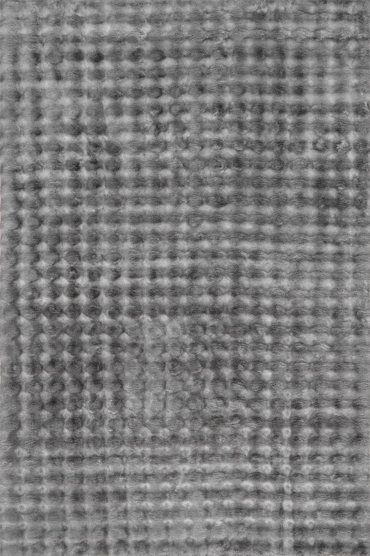 Isolated view of Dark Grey Rectangle Ivana Checkered Plush Cloud Washable Rug, showcasing its design