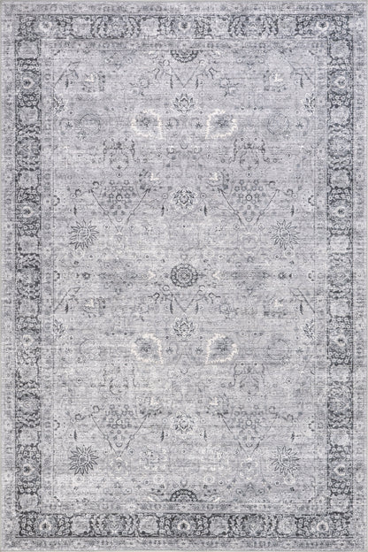 Isolated view of Light Grey Rectangle Bayberry Spill Proof Vintage Washable Rug, showcasing its design