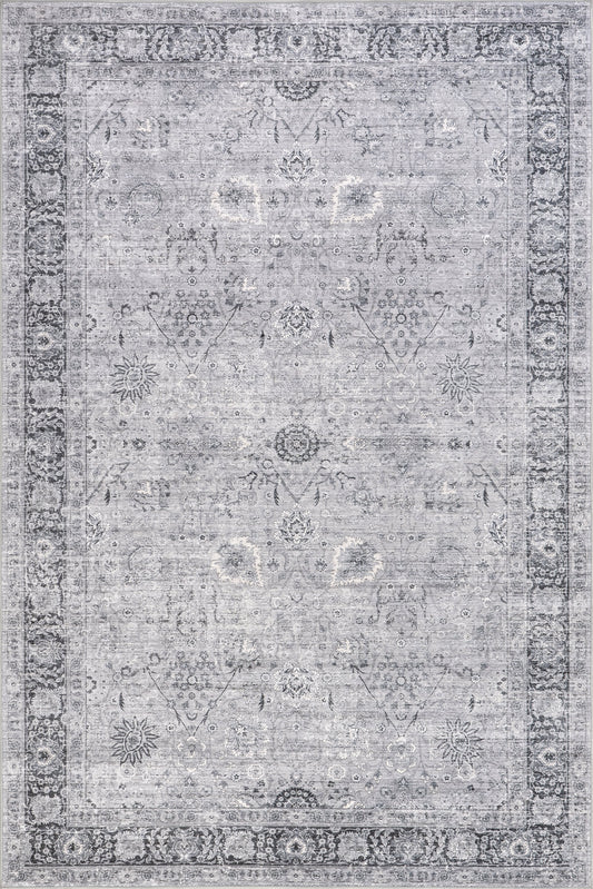 Isolated view of Light Grey Rectangle Bayberry Spill Proof Vintage Washable Rug, showcasing its design