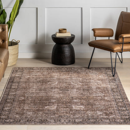 Bayberry Vintage Washable Rug in Brown | Spill Proof