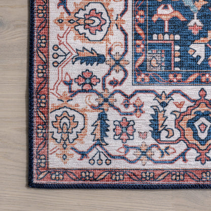 Atrium Medallion Stain-Resistant Washable Rug in Rust