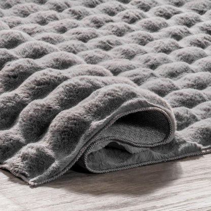 Ivana Dark Grey Checkered Plush Washable Rug