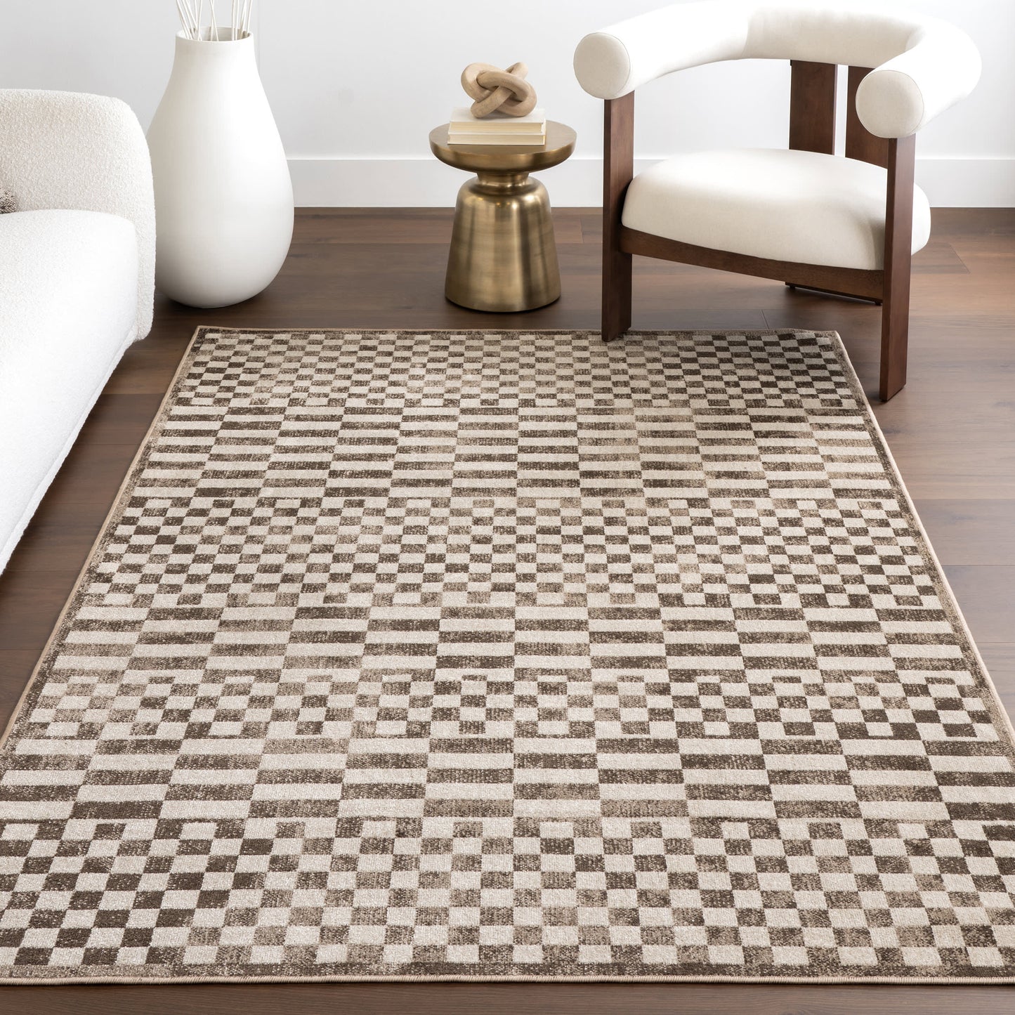 Kallie Machine Washable Tiled Rug in Brown Color