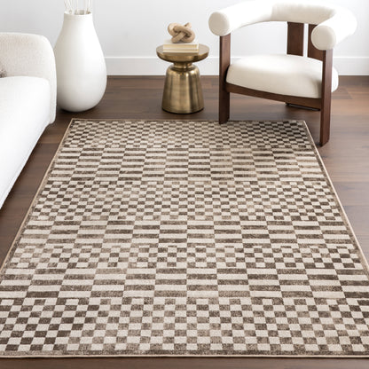 Kallie Machine Washable Tiled Rug in Brown Color