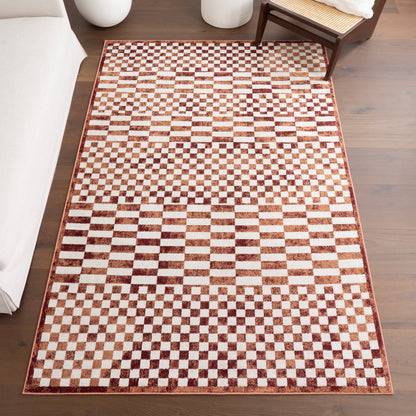 Kallie Machine Washable Tiled Rug in Brick Color